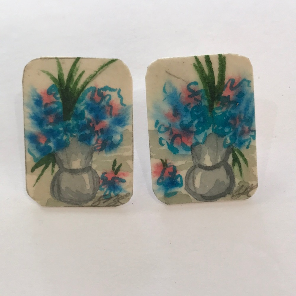 Vintage Card-stock Earrings Floral Print